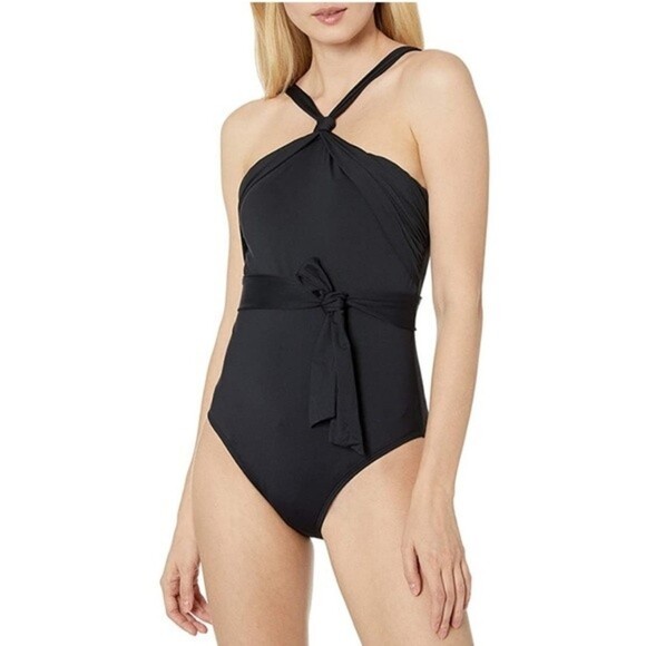 La Blanca Women's Island Goddess Draped High Neck One Piece Swimsuit - Picture 1 of 4